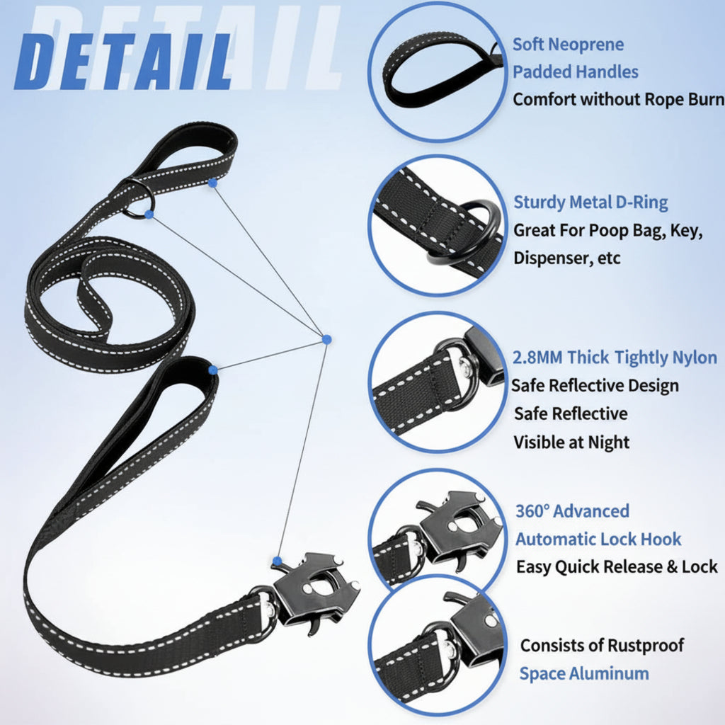 Tactical Dog Lead 1.8 m Tough Padded Nylon Heavy Duty