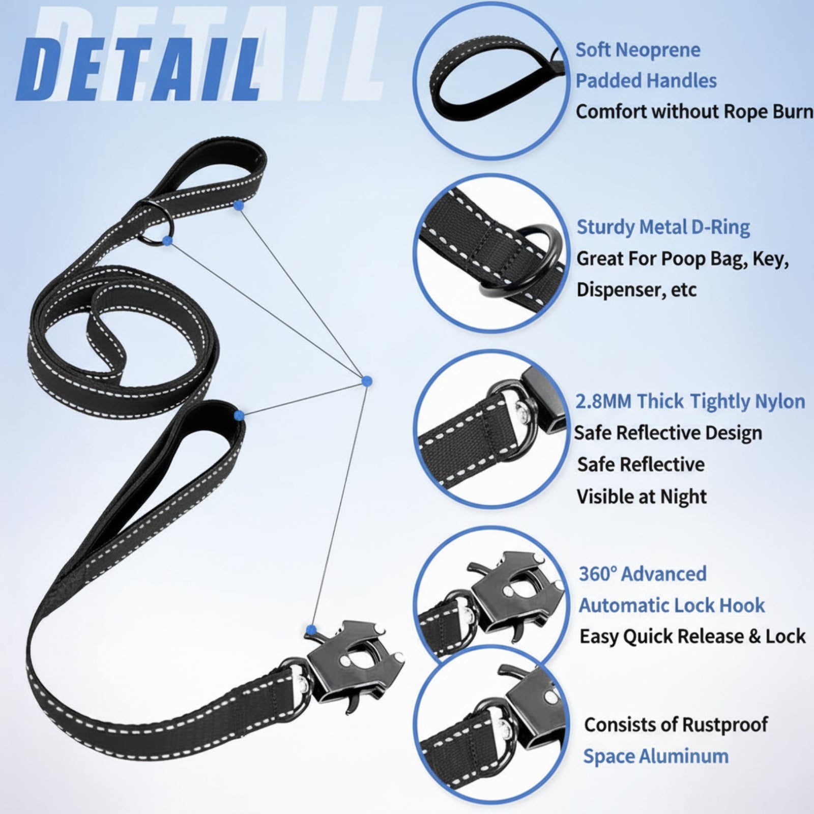 Tactical Dog Lead 1.8 m Tough Padded Nylon Heavy Duty