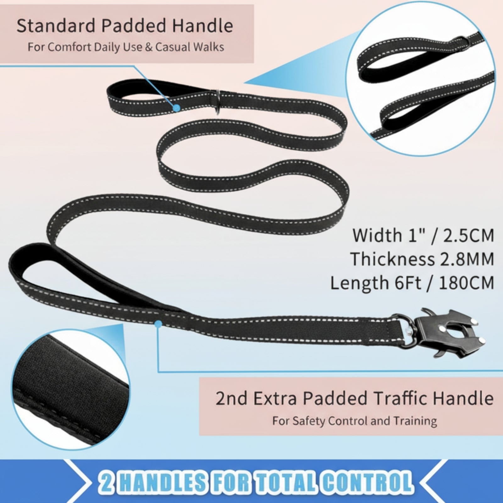 Tactical Dog Lead 1.8 m Tough Padded Nylon Heavy Duty